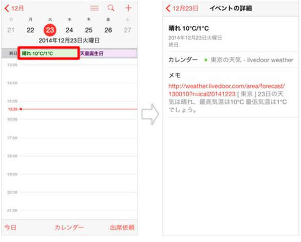他のアプリ不要 天気予報がiphoneのカレンダーに直接表示できる方法