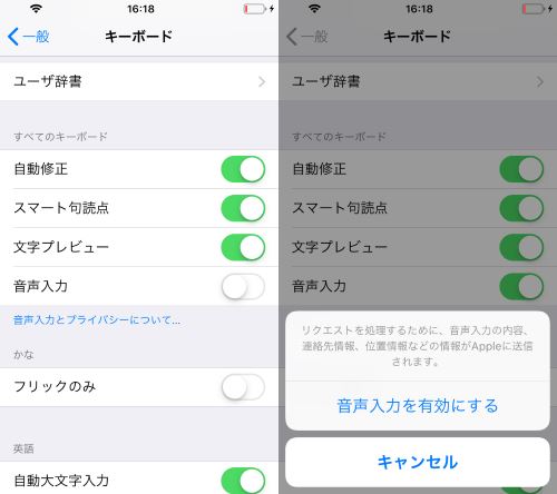 iPhone 音声 入力 有効